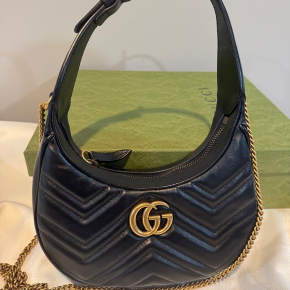 Gucci GG Marmont Half-Moon Mini Bag – Black (Like New, Full Set) - Picture 8 of 12